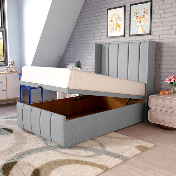 Cidra Kids Wingback Ottoman Divan Bed - Silver Linoso