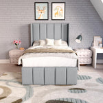 Cidra Kids Wingback Ottoman Divan Bed - Silver Linoso