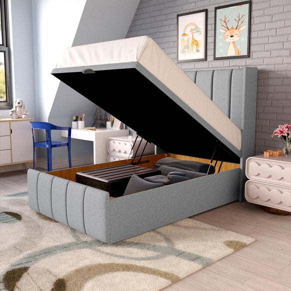 Cidra Kids Wingback Ottoman Divan Bed - Silver Linoso