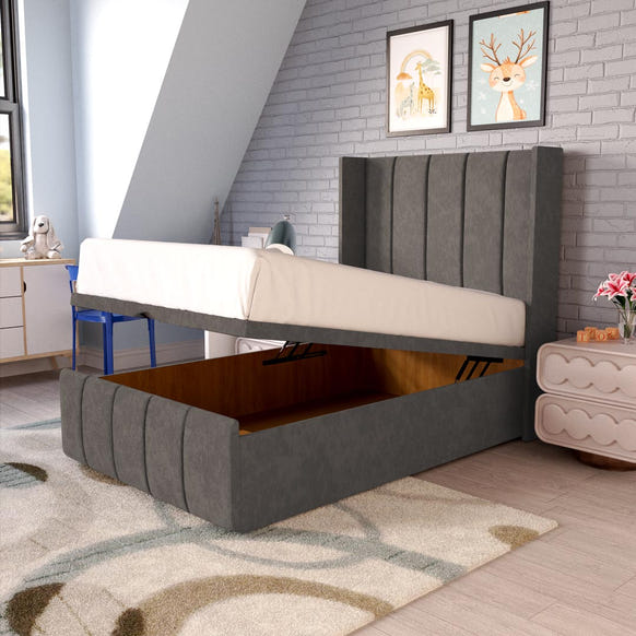 Cidra Kids Wingback Ottoman Divan Bed - Slate Grey Naples