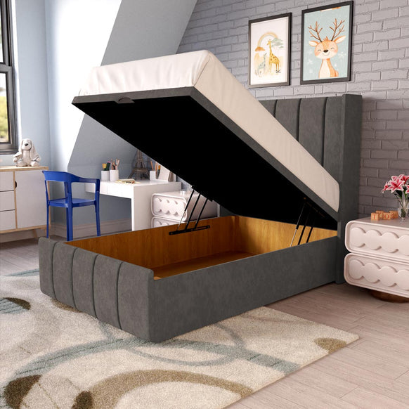 Cidra Kids Wingback Ottoman Divan Bed - Slate Grey Naples