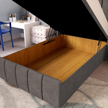 Cidra Kids Wingback Ottoman Divan Bed - Slate Grey Naples