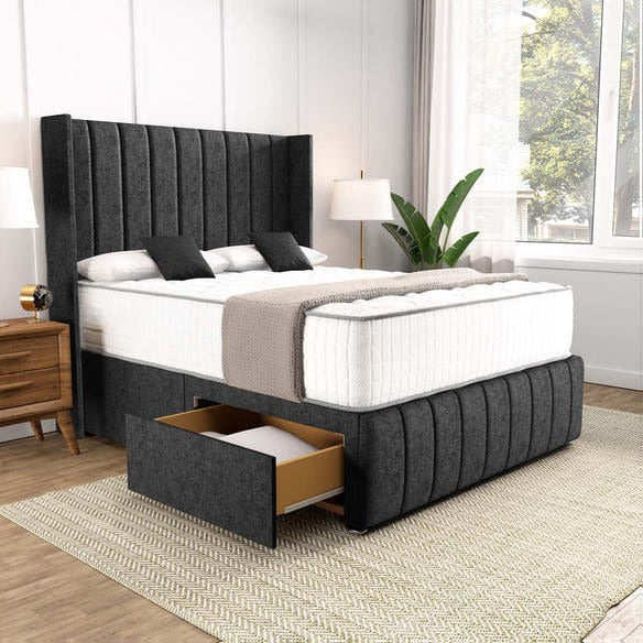 Cidra Wingback Divan Bed - Black Chenille