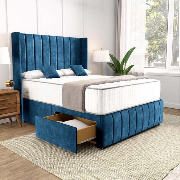 Cidra Wingback Divan Bed - Blue Coniston