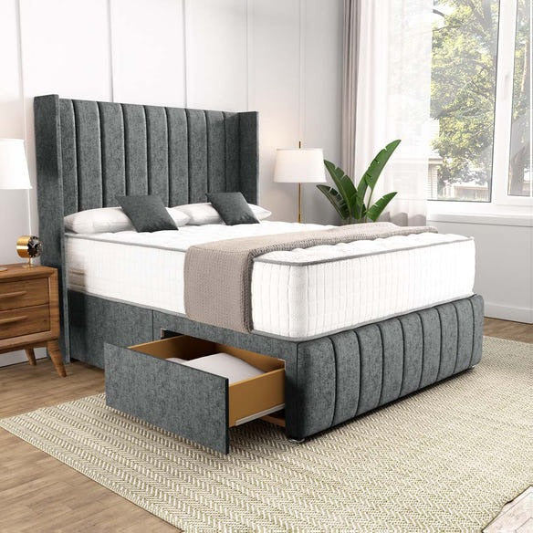 Cidra Wingback Divan Bed - Charcoal Chenille