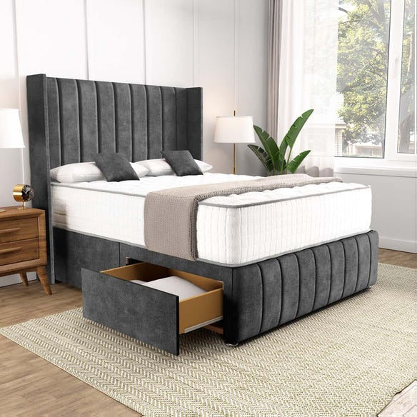Cidra Wingback Divan Bed - Charcoal Coniston
