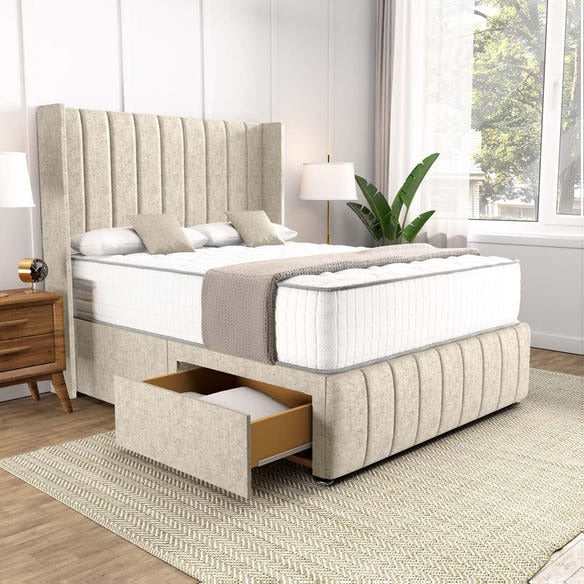 Cidra Wingback Divan Bed - Cream Chenille