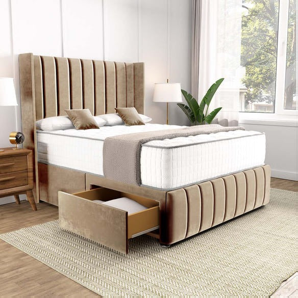 Cidra Wingback Divan Bed - Mink Plush Velvet
