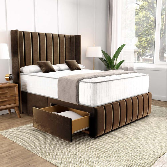 Cidra Wingback Divan Bed - Mocca Plush Velvet