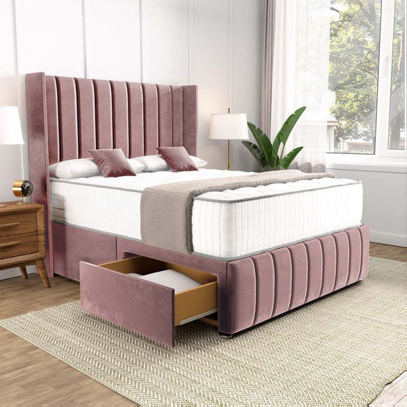 Cidra Wingback Divan Bed - Pink Plush Velvet