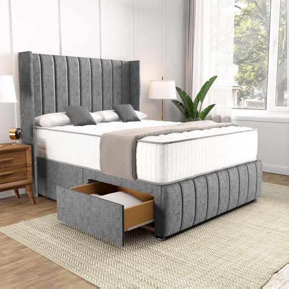 Cidra Wingback Divan Bed - Silver Chenille