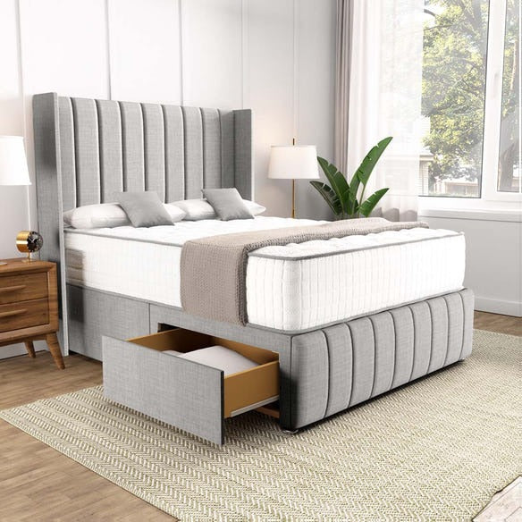 Cidra Wingback Divan Bed - Silver Linoso