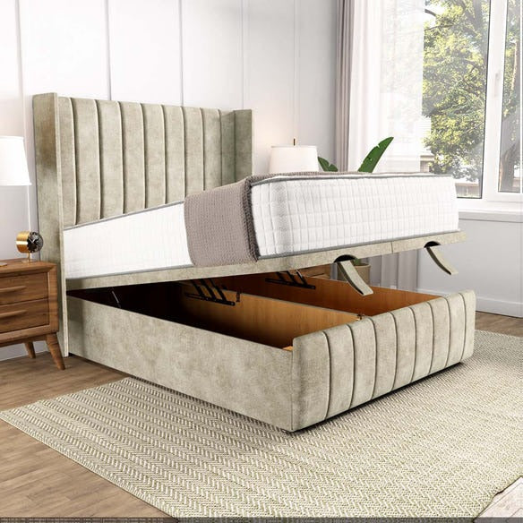 Cidra Wingback Ottoman Divan Bed - Almond Coniston
