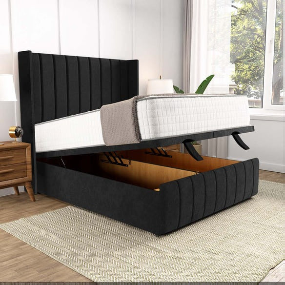 Cidra Wingback Ottoman Divan Bed - Black Naples