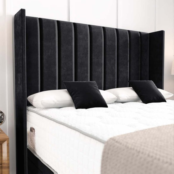 Cidra Wingback Ottoman Divan Bed - Black Plush Velvet