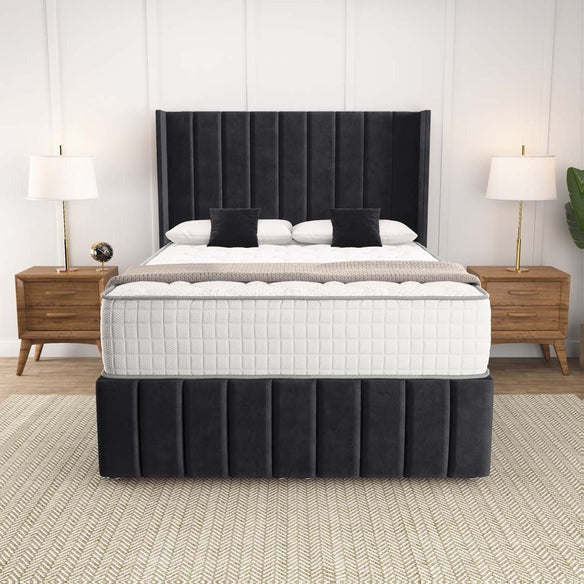 Cidra Wingback Ottoman Divan Bed - Black Plush Velvet