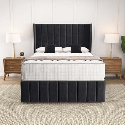 Cidra Wingback Ottoman Divan Bed - Black Plush Velvet