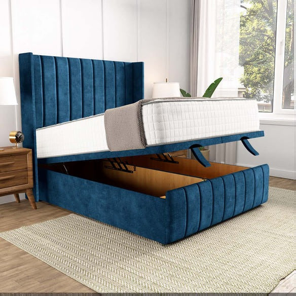 Cidra Wingback Ottoman Divan Bed - Blue Coniston