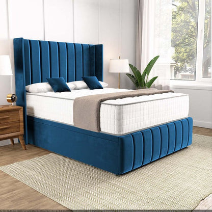 Cidra Wingback Ottoman Divan Bed - Blue Plush Velvet