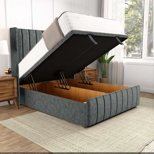 Cidra Wingback Ottoman Divan Bed - Charcoal Chenille