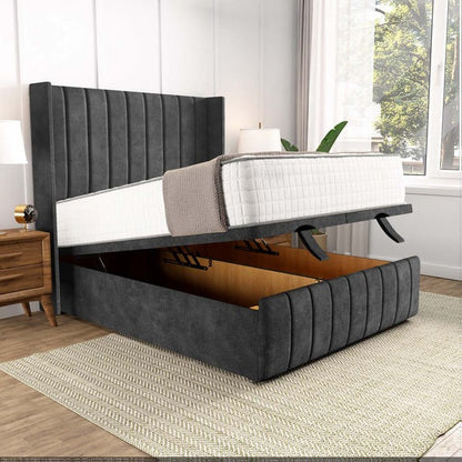 Cidra Wingback Ottoman Divan Bed - Charcoal Coniston