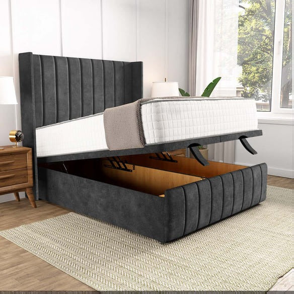 Cidra Wingback Ottoman Divan Bed - Charcoal Coniston