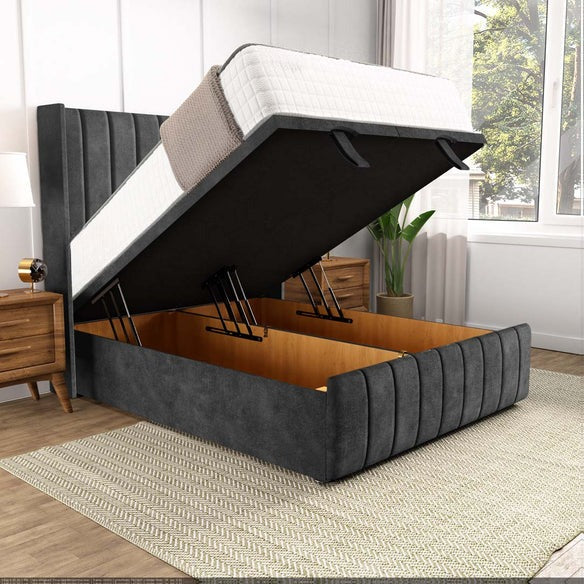 Cidra Wingback Ottoman Divan Bed - Charcoal Coniston