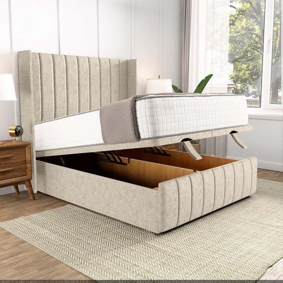 Cidra Wingback Ottoman Divan Bed - Cream Chenille