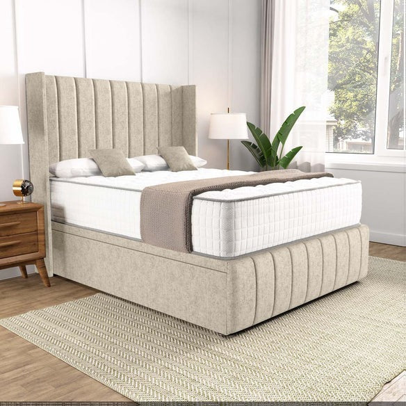 Cidra Wingback Ottoman Divan Bed - Cream Chenille