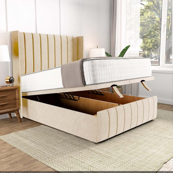 Cidra Wingback Ottoman Divan Bed - Cream Naples