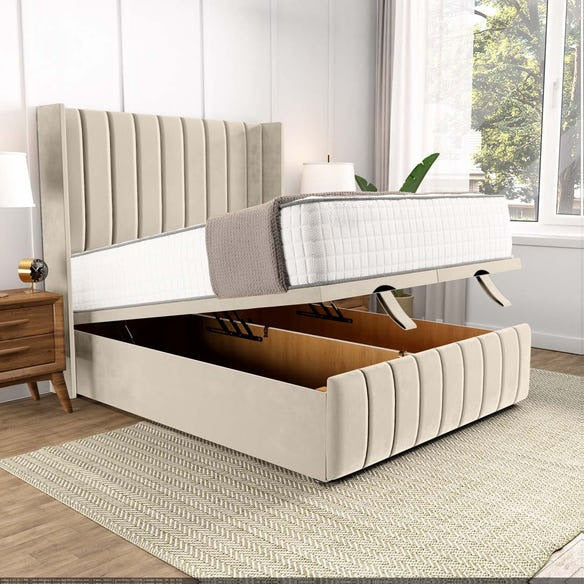 Cidra Wingback Ottoman Divan Bed - Cream Plush Velvet