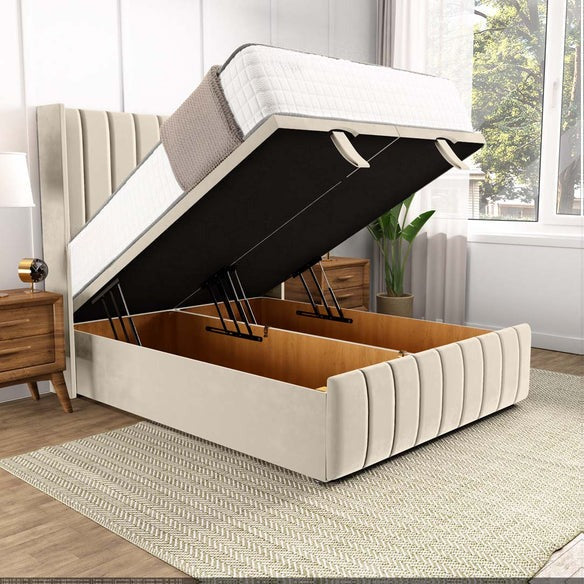 Cidra Wingback Ottoman Divan Bed - Cream Plush Velvet