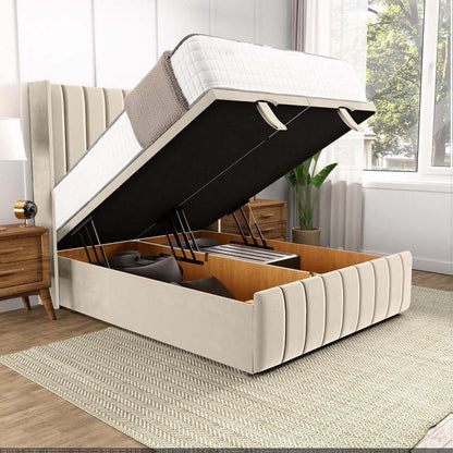 Cidra Wingback Ottoman Divan Bed - Cream Plush Velvet