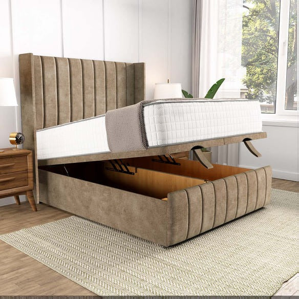 Cidra Wingback Ottoman Divan Bed - Mink Coniston