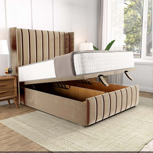 Cidra Wingback Ottoman Divan Bed - Mink Plush Velvet