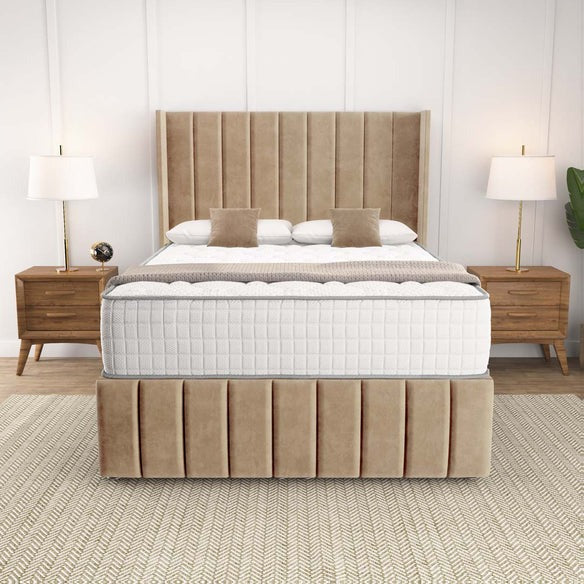 Cidra Wingback Ottoman Divan Bed - Mink Plush Velvet