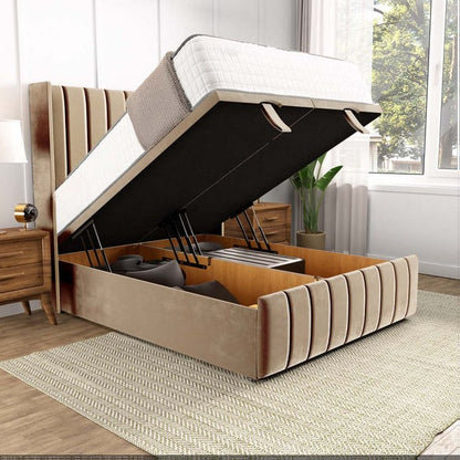 Cidra Wingback Ottoman Divan Bed - Mink Plush Velvet