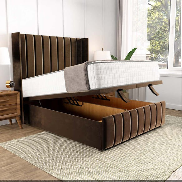Cidra Wingback Ottoman Divan Bed - Mocca Plush Velvet