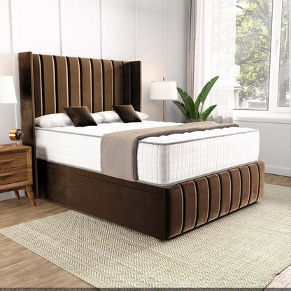 Cidra Wingback Ottoman Divan Bed - Mocca Plush Velvet