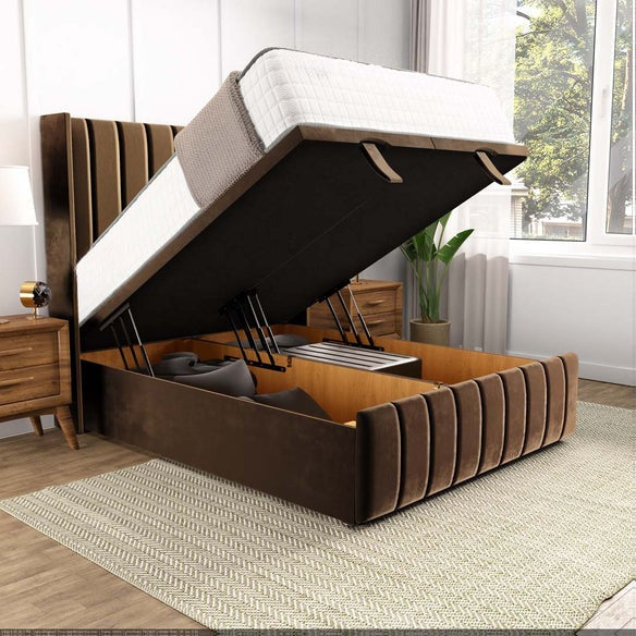 Cidra Wingback Ottoman Divan Bed - Mocca Plush Velvet