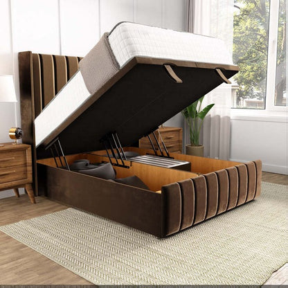 Cidra Wingback Ottoman Divan Bed - Mocca Plush Velvet