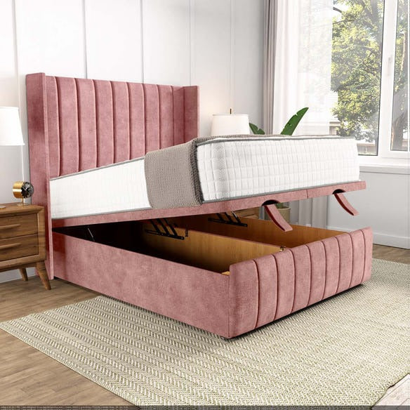 Cidra Wingback Ottoman Divan Bed - Pink Coniston