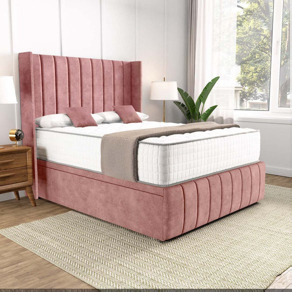Cidra Wingback Ottoman Divan Bed - Pink Coniston