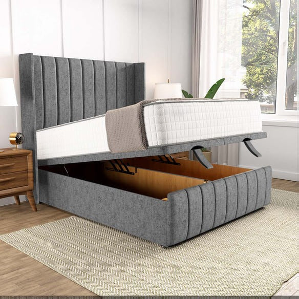 Cidra Wingback Ottoman Divan Bed - Silver Chenille