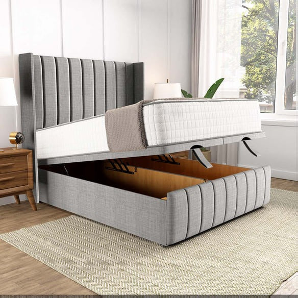 Cidra Wingback Ottoman Divan Bed - Silver Linoso