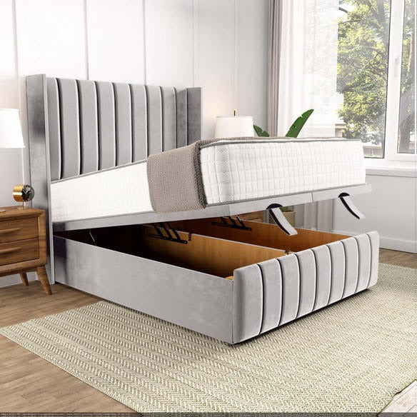 Cidra Wingback Ottoman Divan Bed - Silver Plush Velvet