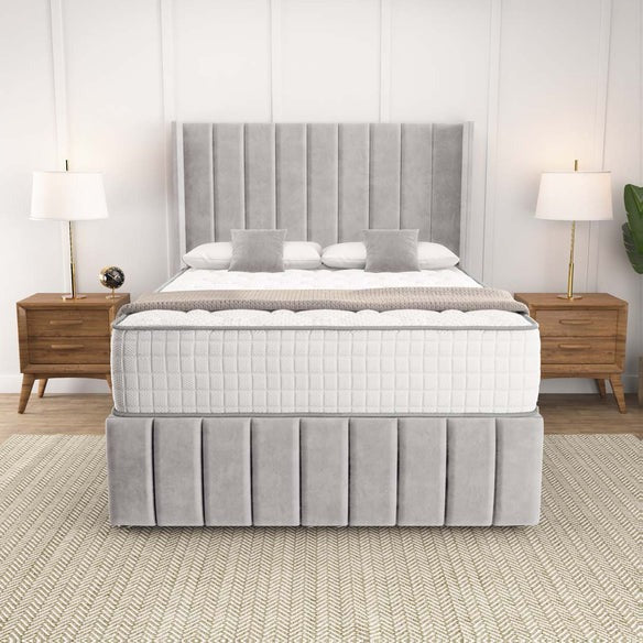 Cidra Wingback Ottoman Divan Bed - Silver Plush Velvet