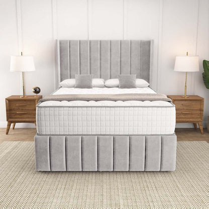 Cidra Wingback Ottoman Divan Bed - Silver Plush Velvet