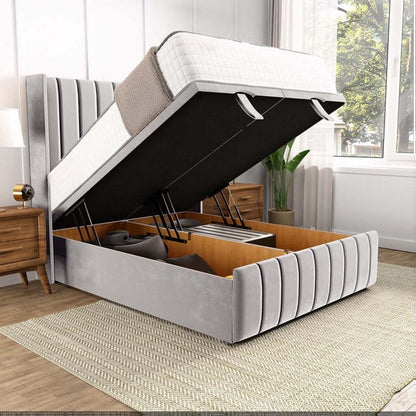 Cidra Wingback Ottoman Divan Bed - Silver Plush Velvet