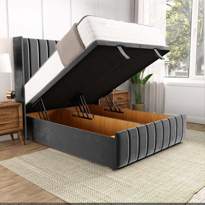 Cidra Wingback Ottoman Divan Bed - Steel Plush Velvet